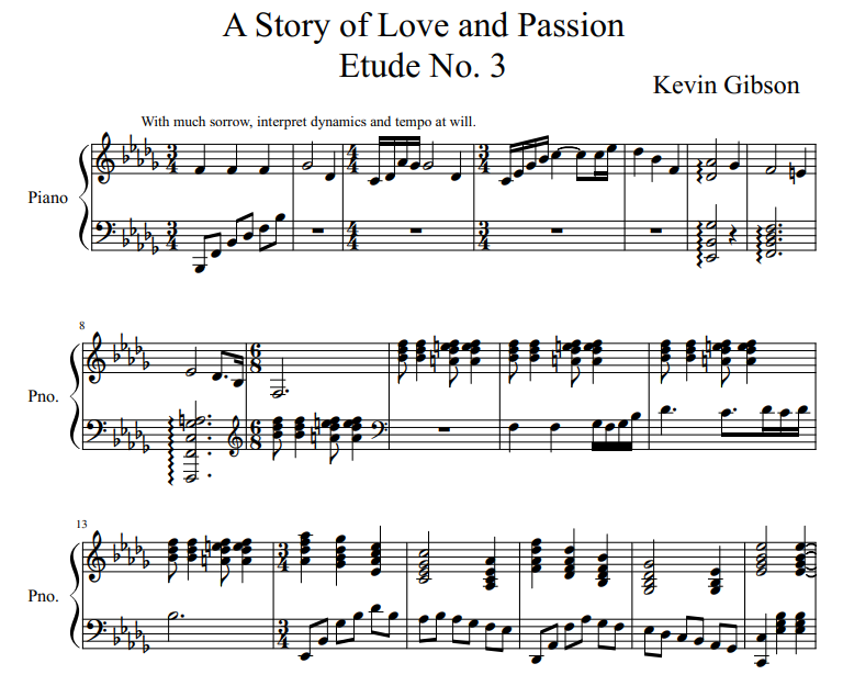 A Story of Love and Passion Etude No. 3 sheet music for piano